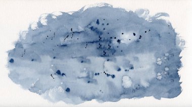 Pastel mavisi soyut suluboya sıçrama fırça desenli resim kağıdı - yaratıcı Kova resmi, beyaz arka planda izole edilmiş, tasarım için tuval, el çizimi