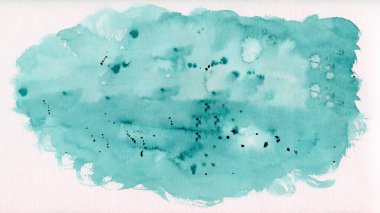 Turkuaz pastel soyut suluboya sıçrama fırça deseni resim kağıdı - yaratıcı Kova resmi, beyaz arka planda izole edilmiş, tasarım için tuval, el çizimi