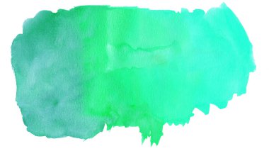 Yeşil akuamarin renkli suluboya sıçrama fırça desen resim kağıdı - yaratıcı Aquarelle resmi, beyaz arka planda izole, tasarım için tuval, el çizimi