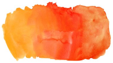 Kırmızı turuncu renkli soyut suluboya sıçrama fırça desenli resim kağıdı - yaratıcı Aquarelle resmi, beyaz arka planda izole, tasarım için tuval, el çizimi