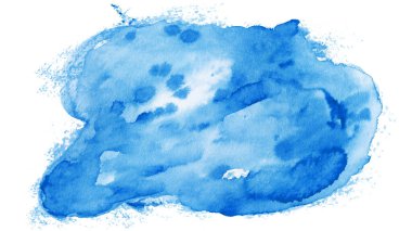Mavi renkli soyut suluboya sıçrama fırça desenli resim kağıdı - yaratıcı Aquarelle resmi, beyaz arka planda izole edilmiş, tasarım için tuval, el çizimi