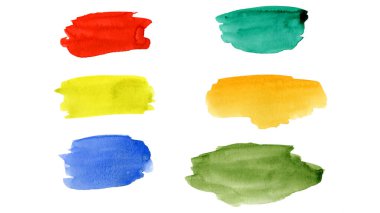 Soyut renkli farklı renkler, suluboya sıçrama fırça desenli resim kağıdı - Yaratıcı Aquarelle resmi, beyaz arka planda izole edilmiş, tasarım için tuval, el çizimi