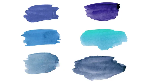 Ensemble Différentes Nuances Abstraites Colorées Bleus Aquarelle Pinceaux Éclaboussures Texture — Photo