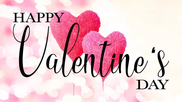 Поздравительная Открытка День Святого Валентина Два Розовых Сердечных Шарика Буквы — стоковое фото