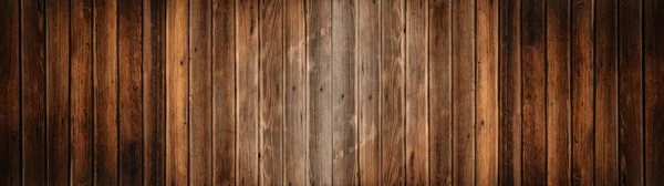 古褐色的乡村色深色木墙质感 木制木材背景全景长旗 — 图库照片