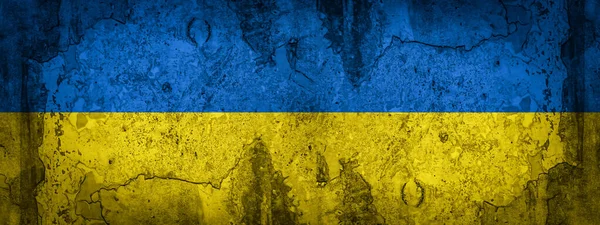 Pęknięty Abstrakcyjny Beton Kamień Ściana Tekstury Tła Kolorach Flagi Ukrainy — Zdjęcie stockowe