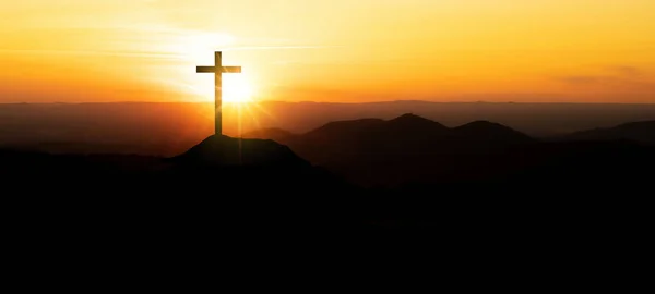 Religious Grief Landscape Background Banner Panorama Breathtaking View Black Silhouette — Stock Photo, Image