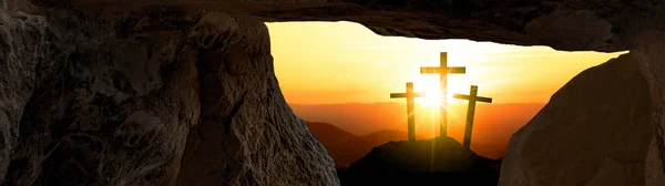 Пасхальний Фон Панорама Релігійний Ландшафт Розп Яття Воскресіння Ісуса Христа — стокове фото