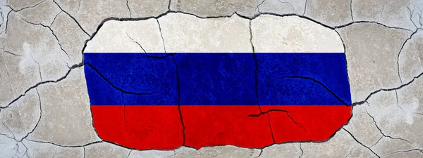 Broken Cracked Concrete Texture Wall Flag Russia Background Banner Panorama — Stock Photo, Image