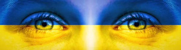 War Ukraine Background Banner Panorama Закриття Дитячих Очей Слізьми Кольори — стокове фото