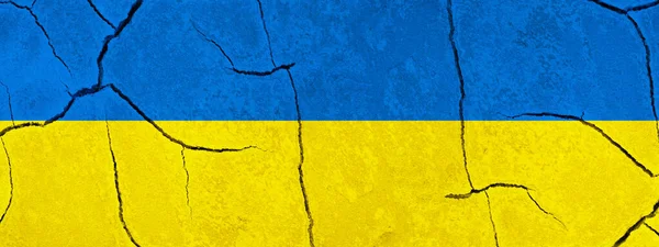 Трещины Абстрактной Каменной Стены Фоне Текстуры Цветах Флага Украины — стоковое фото