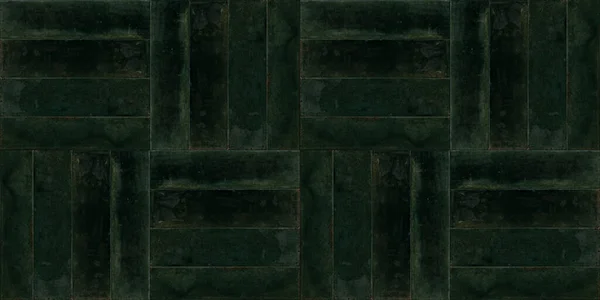 Dark Green Rectangular Rustic Brick Tiles Wall Floor Texture Wide — Stock Photo, Image