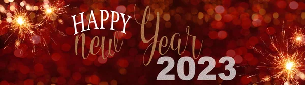 Happy New Year 2023 Festlig Silvester Bakgrund Panorama Gratulationskort Banner — Stockfoto