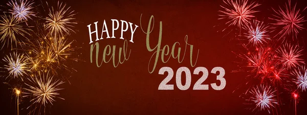Happy New Year 2023 Petrecere Banner Festiv Fundal Panoramă Long — Fotografie, imagine de stoc