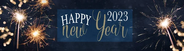 Happy New 2023 Bakgrund Banner Panorama Gratulationskort Firande Semester Silvester — Stockfoto