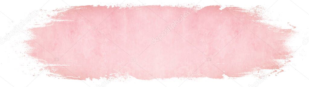 Bright pink pastel abstract watercolor splash brushes texture illustration art paper banner panorama - Creative Aquarelle painted, isolated on white background, canvas for design, hand drawing