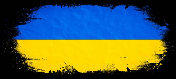 Soyut Fırça Fırçası Ukrayna Bayrağının Renklerine Vuruyor Siyah Arka Planda — Stok fotoğraf