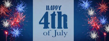 ABD arka plan pankartı - Mavi beyaz kırmızı havai fişek, 4 Temmuz, Anma Günü, Gaziler Günü, İşçi Bayramı, Yeni Yıl veya diğer vatansever kutlamalar