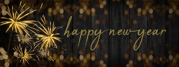 Happy New Year 2023 Festlig Nyårsafton Fyrverkeri Bakgrund Panorama Gratulationskort — Stockfoto