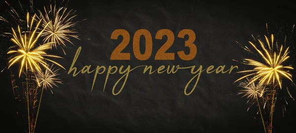 Silvester 2023 Ευτυχισμένο Νέο Έτος Παραμονή Πρωτοχρονιάς Κόμμα Πανόραμα Πολύχρωμο — Φωτογραφία Αρχείου