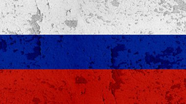 Rus bayrağı arka planı - Eski kırsal hasarlı ön duvar dokusu arka planı, Rusya bayrağının renkleriyle boyanmış