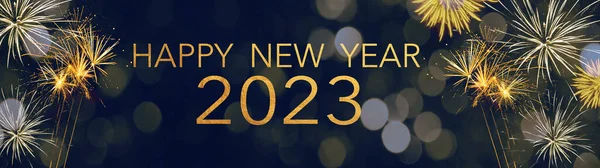 Happy New 2023 Silvester Party Celebration Banner Panorama Long Golden — 스톡 사진