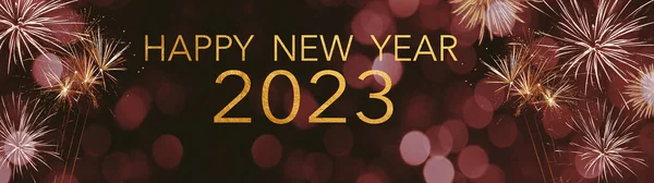 Felice Anno Nuovo 2023 Partito Fuochi Artificio Sfondo Banner Panorama — Foto Stock