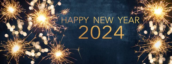 Felice Anno Nuovo 2024 Capodanno Festa Sfondo Biglietto Auguri Sparklers — Foto Stock