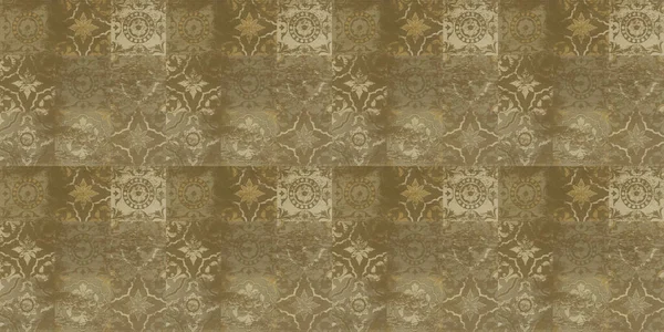 Vieux Brun Beige Vintage Porté Géométrique Shabby Mosaïque Orné Motif — Photo