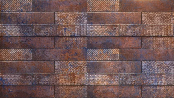 Starý Hnědý Šedý Rezavý Vinobraní Opotřebované Geometrické Arabesque Ošuntělé Mozaiky — Stock fotografie
