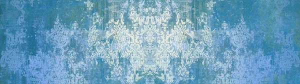 Old Blue White Arabesque Vintage Worn Geometric Shabby Mosaic Ornate — Stock Photo, Image