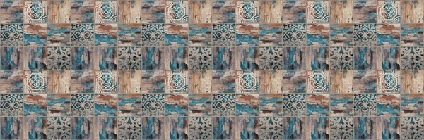 Abstract Bruin Blauw Vierkante Mozaïek Tegels Spiegel Tegel Muur Textuur — Stockfoto