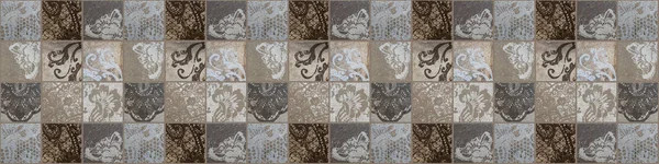 Vieux Brun Beige Vintage Usé Mosaïque Shabby Motif Patchwork Carreaux — Photo