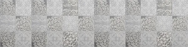 Velho Cinza Vintage Usado Geométrico Shabby Mosaico Ornamentado Retalhos Motivo — Fotografia de Stock