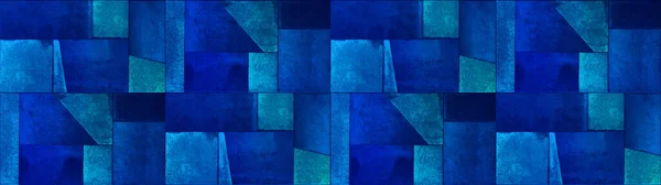 Abstract Blue Colorful Geometric Cement Stone Tile Mirror Wall Floor — Stock Photo, Image