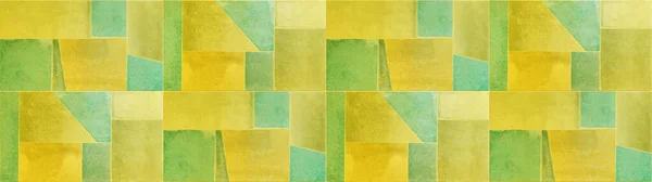 要旨黄色の緑のカラフルな幾何学セメント石タイルミラー壁や床 タイルテクスチャの背景バナーパノラマ — ストック写真