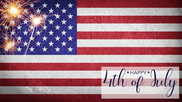 7月4日独立日快乐贺卡背景 美国国旗和闪闪发光的火花 美国假日模板 — 图库照片