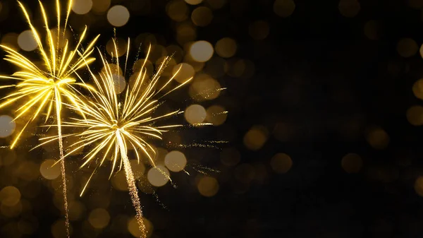Silvester 2023, New Year's Eve, New Year, Festival Party celebration holiday backgrounds - Golden firework fireworks on dark night sky..