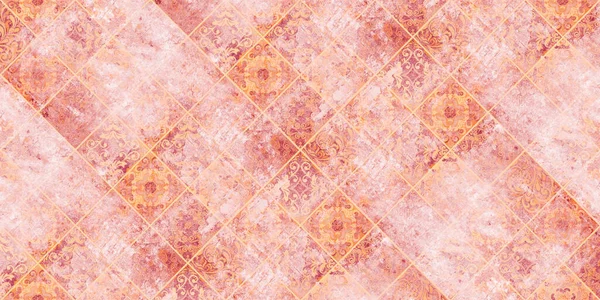 Antiga Laranja Vermelho Vintage Usado Geométrico Mosaico Gasto Mosaico Ornamentado — Fotografia de Stock