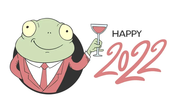 优雅的青蛙图解与快乐2022的讯息 — 图库矢量图片