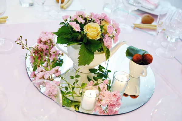Detail Table Set Pink Runner Elegant Wedding Banquet — Φωτογραφία Αρχείου