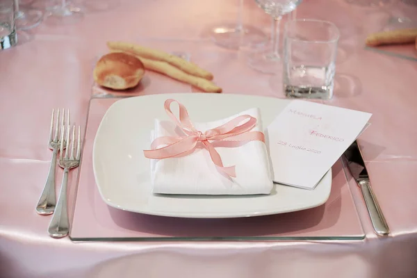 Detail Table Set Pink Runner Elegant Wedding Banquet — Photo