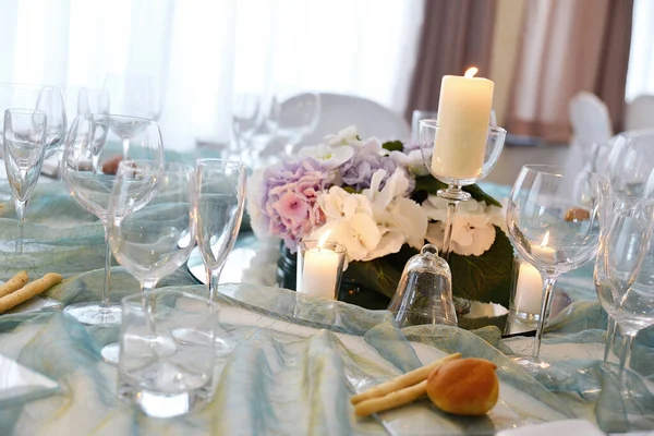 Detail Table Set Sea Water Color Organza Elegant Wedding Banquet — Φωτογραφία Αρχείου