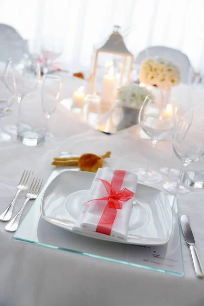 Detail Table Set White Wedding Banquet — ストック写真