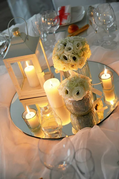 Detail Table Set White Wedding Banquet — 图库照片