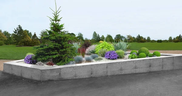 Grass plot landscaping design ideas with natural character of the site into the design, 3D rendering