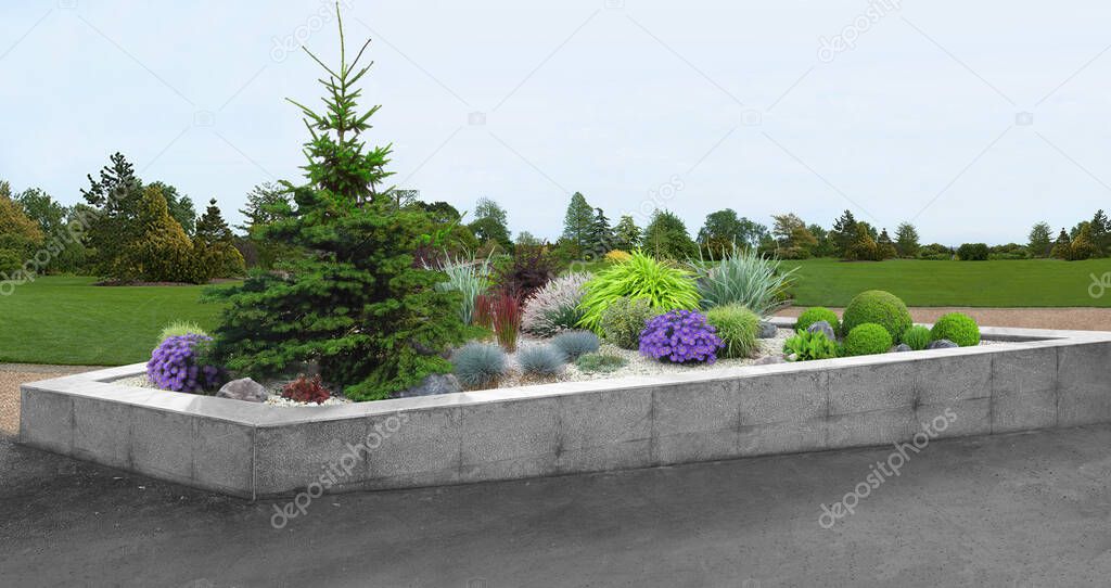 Grass plot landscaping design ideas with natural character of the site into the design, 3D rendering