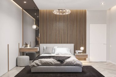 Bedroom in conservative styling, 3D render