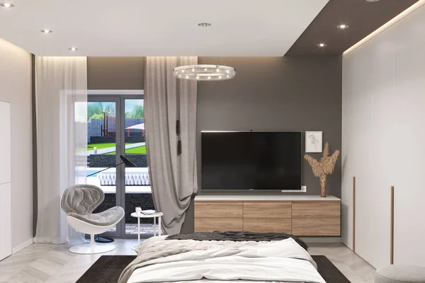 Bedroom in conservative styling, 3D render