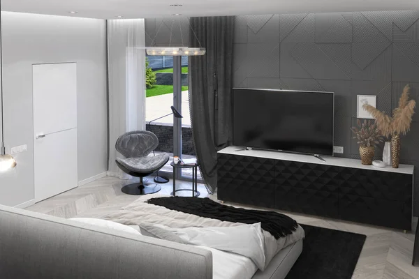 Bedroom in conservative styling, 3D render